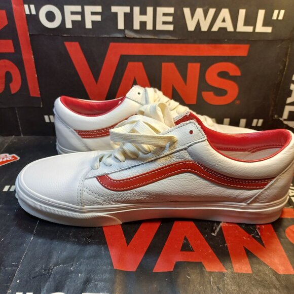 Vans Men's 12 Old Skool Vintage Leather Blanc De Blanc White/Red VN000CP5BDU - Picture 10 of 12